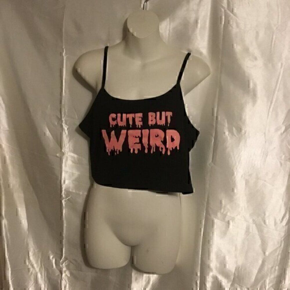 Romwe Cute But Weird Cropped Black Tank Top 2XL